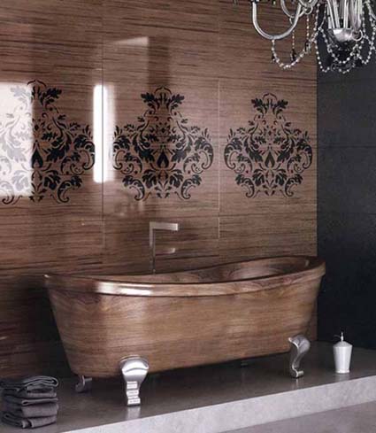 Un cuarto de baño de madera y cerámica 