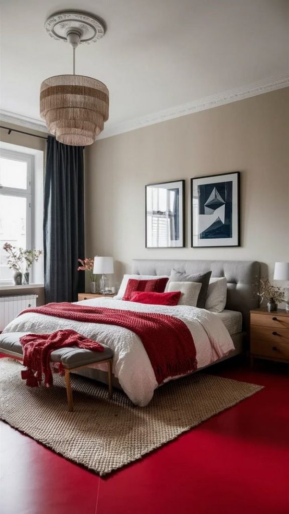 habitación rojo y beige
